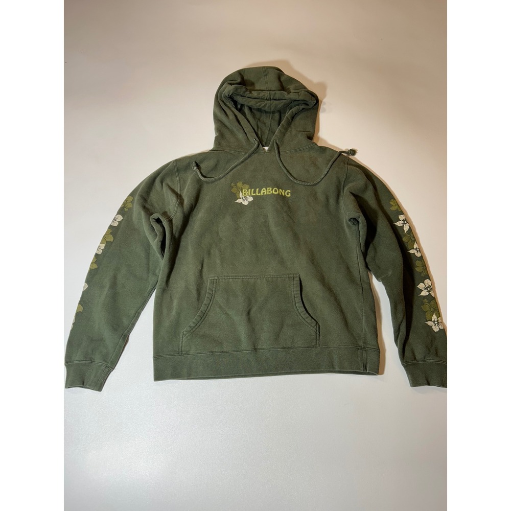 Billabong Hoodie Women's Medium Olive Green Floral Graphic Pullover